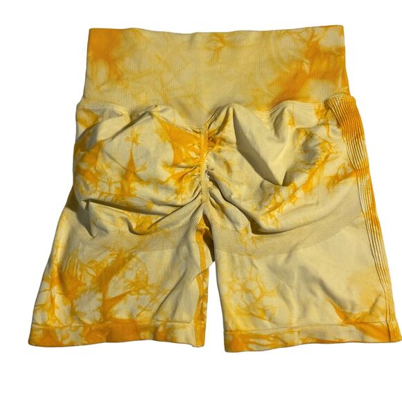 Yoga Trendy Allover Print Wideband Waist Sports Short Tie Die Yellow W26 - Picture 4 of 12